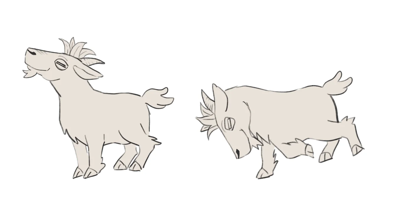 Clean line art of the goat in two poses
